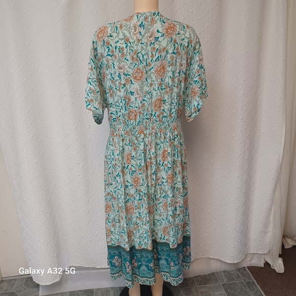 BloomChic Women Size 18-20 Teal and Cream Floral Midi Dress - Picture 10 of 16